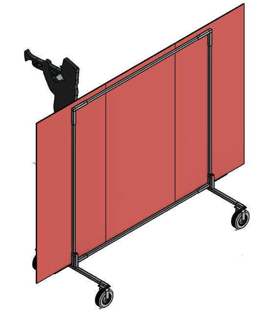 CAD mockup: media frame rear view showing frame structure