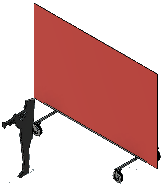 CAD mockup: media frame with three vertical coroplast panels