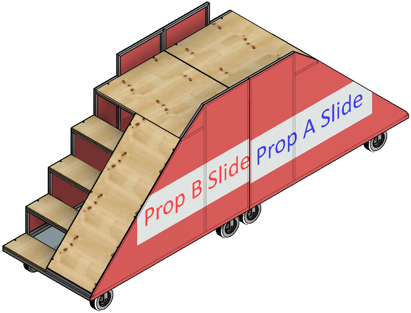 CAD mockup: mirrored slide pair with coroplast side panels